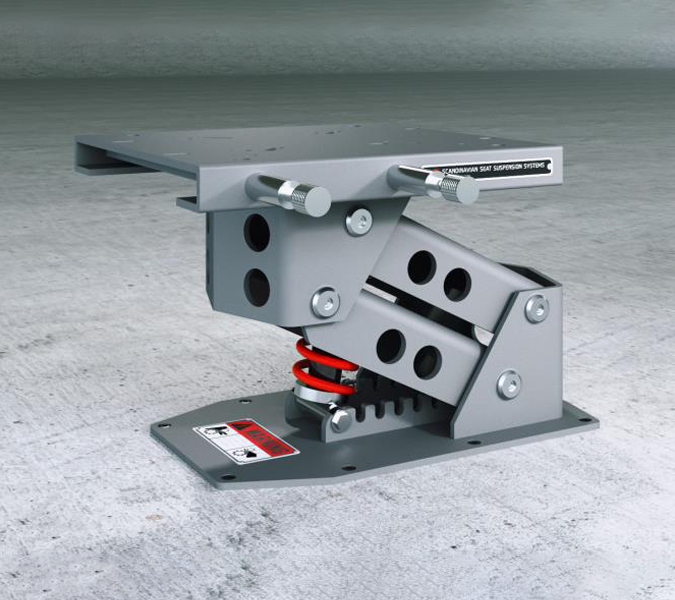 SCANDINAVIAN SEAT SUSPENSION SYSTEM Seat base Mitigation 260mm height 360deg. swivel in 8 lock position fore/aft slide with adjustable pre-load and seat mount